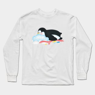 Cute penguin falls asleep after partying Long Sleeve T-Shirt